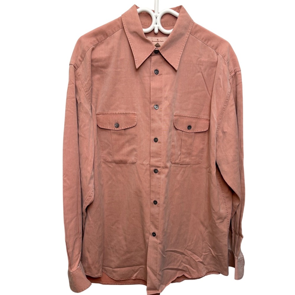 Ermenegildo Zegna Mens XXL Pink Cotton Viscose Twill Button Down Shirt Italy